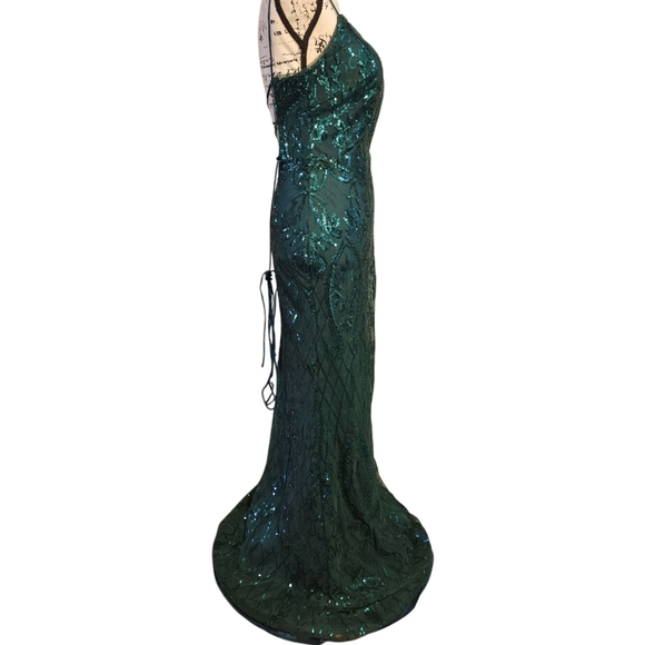 PromGirl Rated PG - Green Statement-Back Long Sequin Prom Dress - Picture 8 of 14
